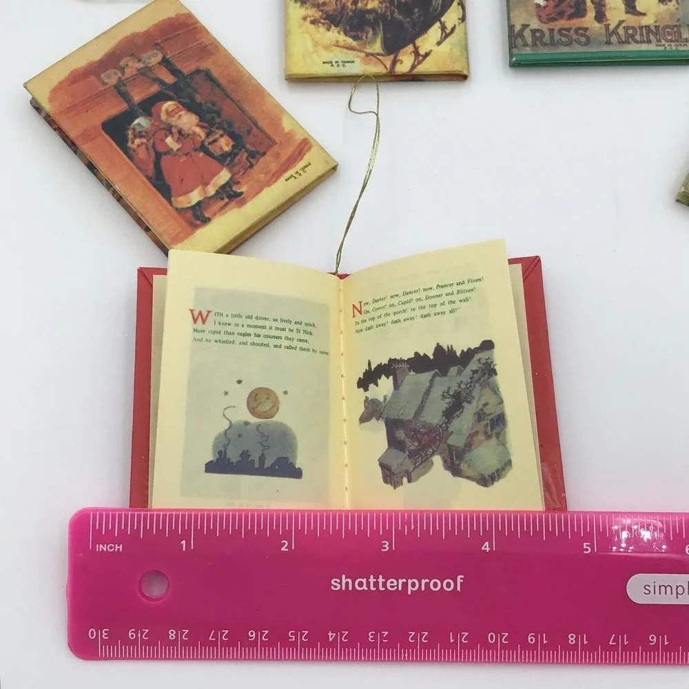 Vintage Miniature Book Christmas Ornaments Set 6 Victorian Santa Christmas Carol